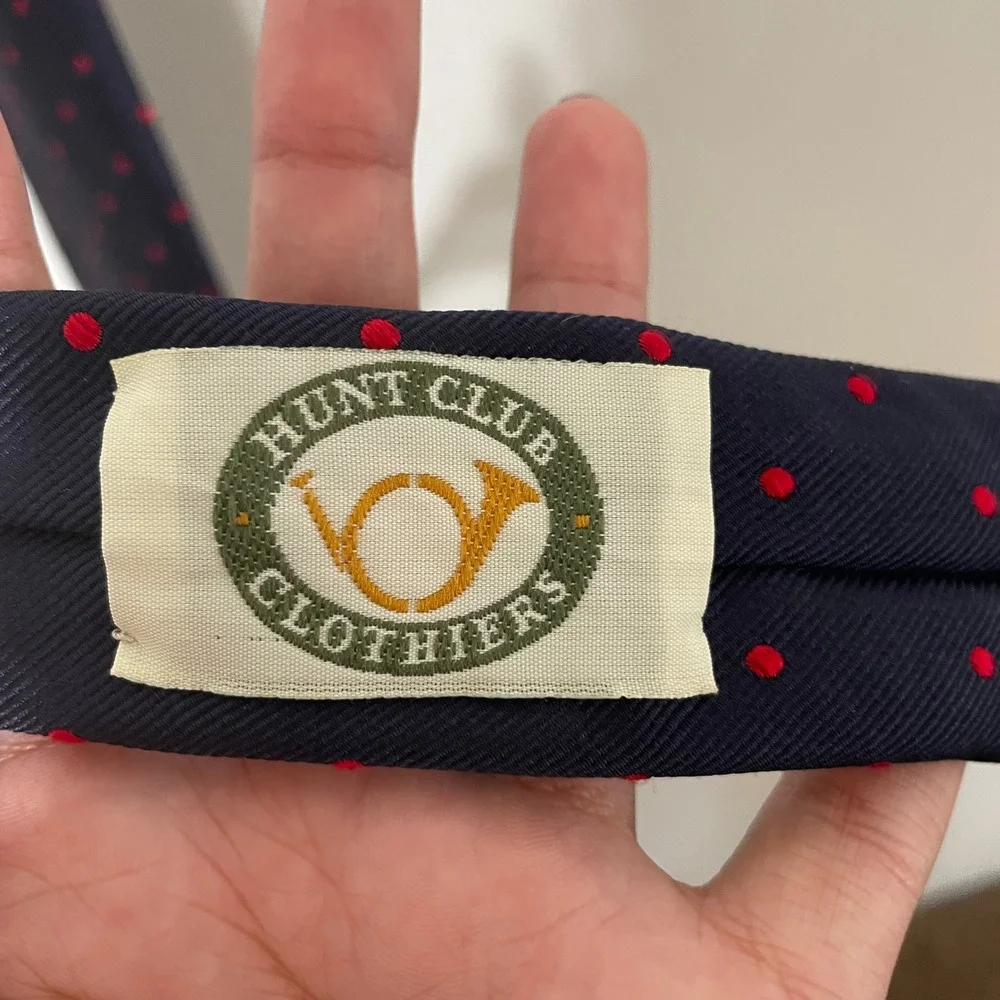 Breuer Hunt Club Clothiers Mens Navy Red‎ Polka Dot Silk Necktie